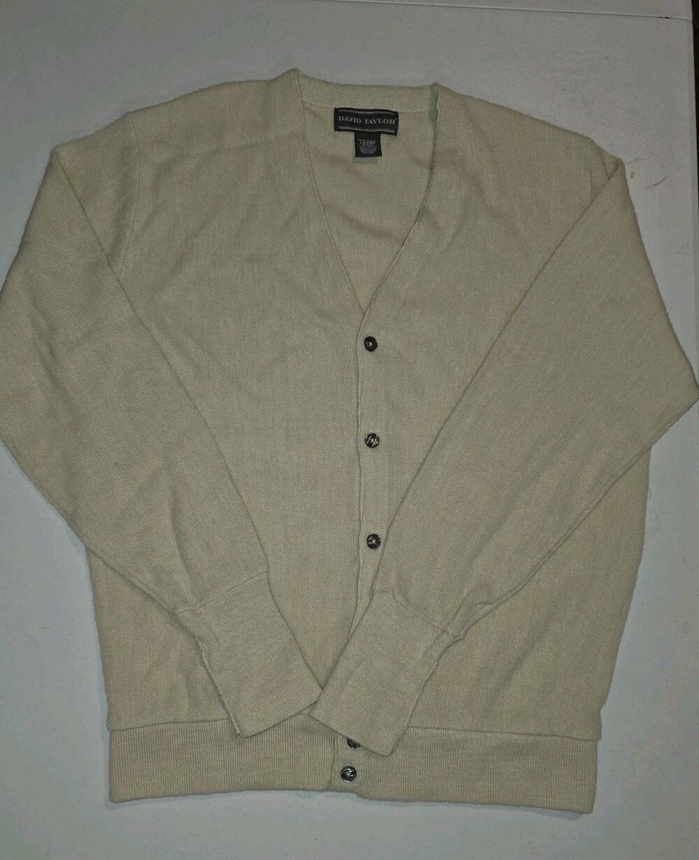 Vintage David Taylor Grandpa Cardigan Sweater Acrylic Knit Made in USA Mens L